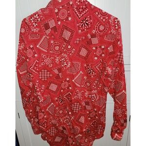 Sears Vintage 70s Bandana Print Long Sleeve Shirt Red White Black Men's Size L